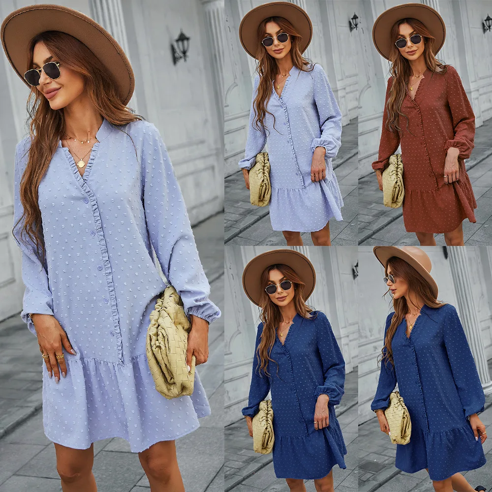 2022 Spring Autumn Light Blue Long Sleeve Shirt Dress Office Ladies Big Pocket Button Ruffles Casual Loose Street A-Line Skirt
2022 Spring Autumn Light Blue Long Sleeve Shirt Dress Office Ladies Big Pocket Button Ruffles Casual Loose Street A-Line Skirt