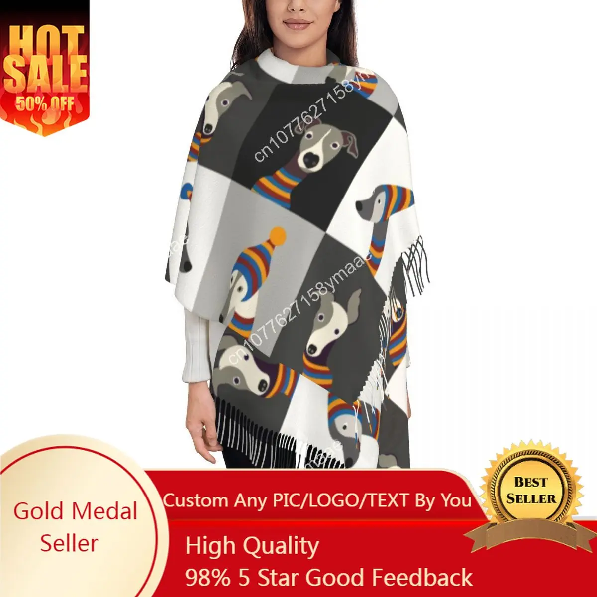 Middle East Funny Cartoon Greyhound Whippet Dog Tassel Scarf Women Soft Sighthound Hound Shawl Wrap Female Winter Scarves
Middle East Funny Cartoon Greyhound Whippet Dog Tassel Scarf Women Soft Sighthound Hound Shawl Wrap Female Winter Scarves