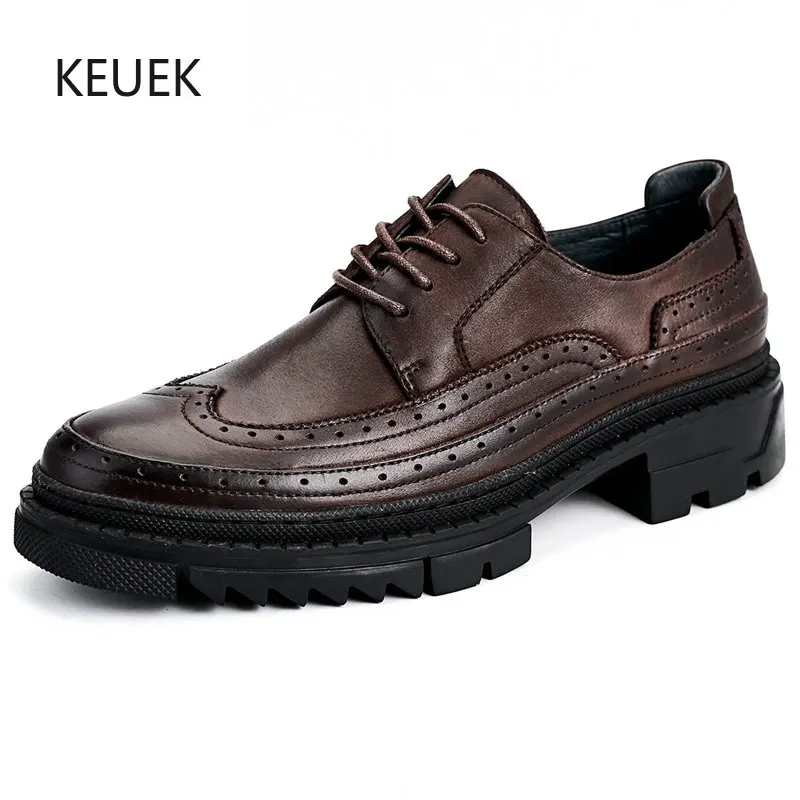 

New British Style Brogue Carving Genuine Leather Shoes Men Dress Wedding Work Casual Oxfords Derby Business Shoes Male 5A