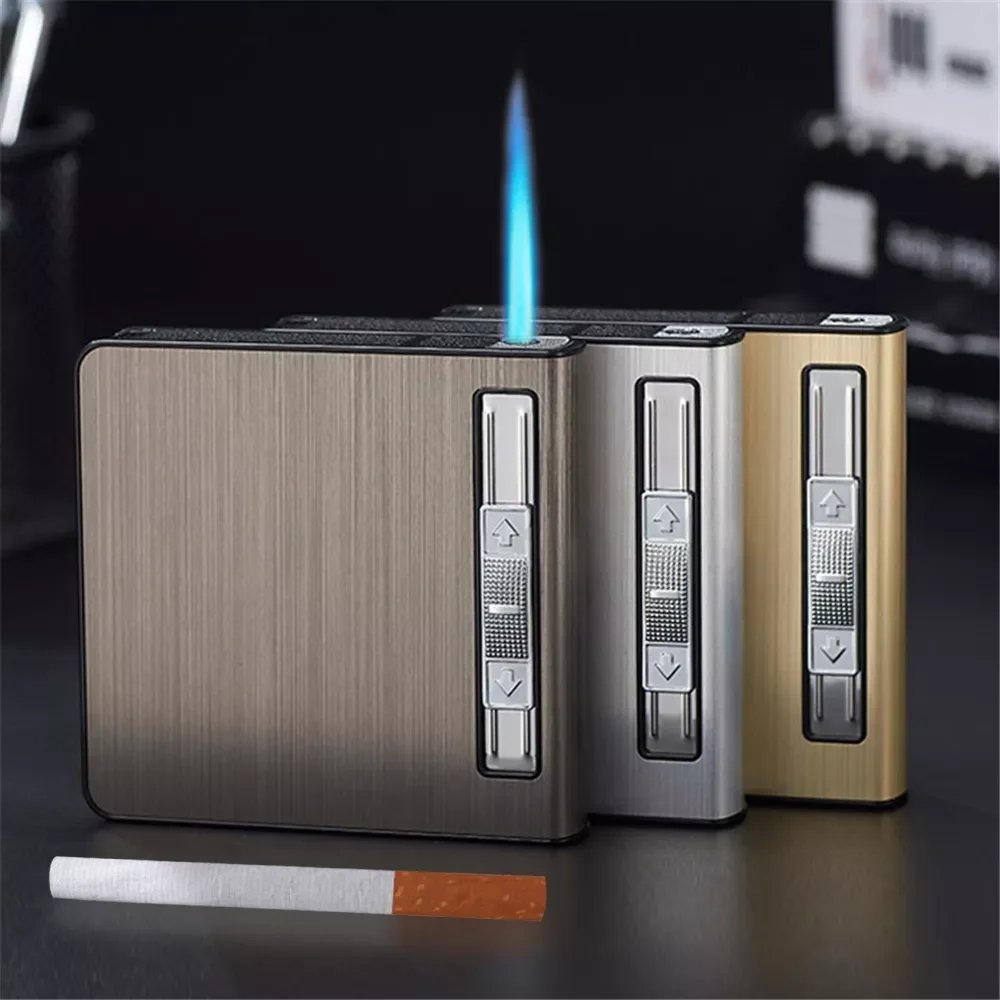 Automatic Pop-Up Cigarette Case with Inflatable Lighter Holds 20 Cigarettes Anti-Pressure Metal Cigarette Case Gift for Men
Automatic Pop-Up Cigarette Case with Inflatable Lighter Holds 20 Cigarettes Anti-Pressure Metal Cigarette Case Gift for Men