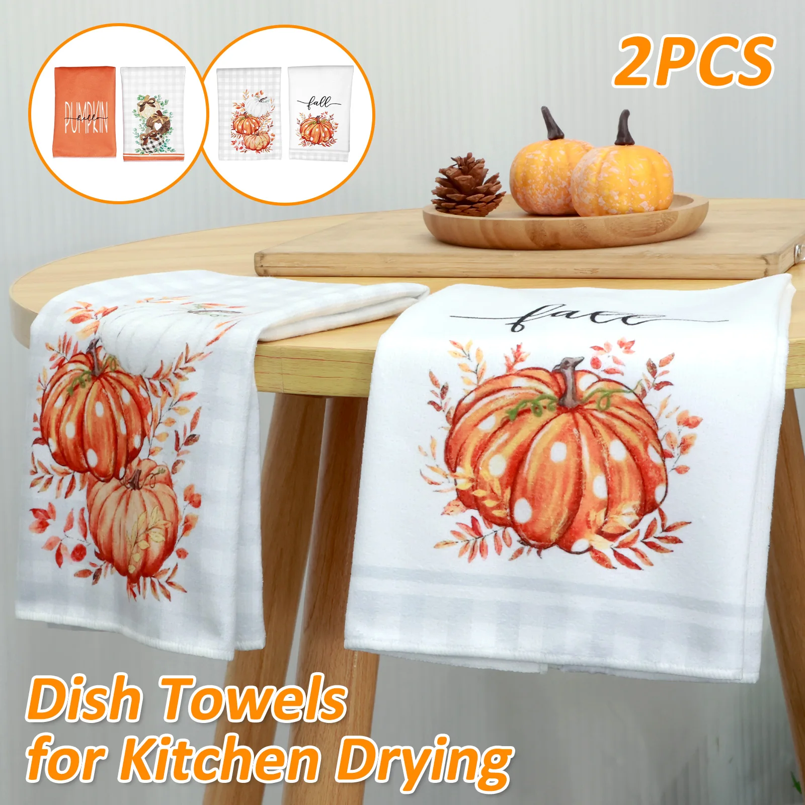 

2Pcs Fall Kitchen Towels 26.6×18.3 Inch Pumpkin Fall Dish Towels Microfibre Flour Sack Towels Autumn Dish Towels Seasonal Hand