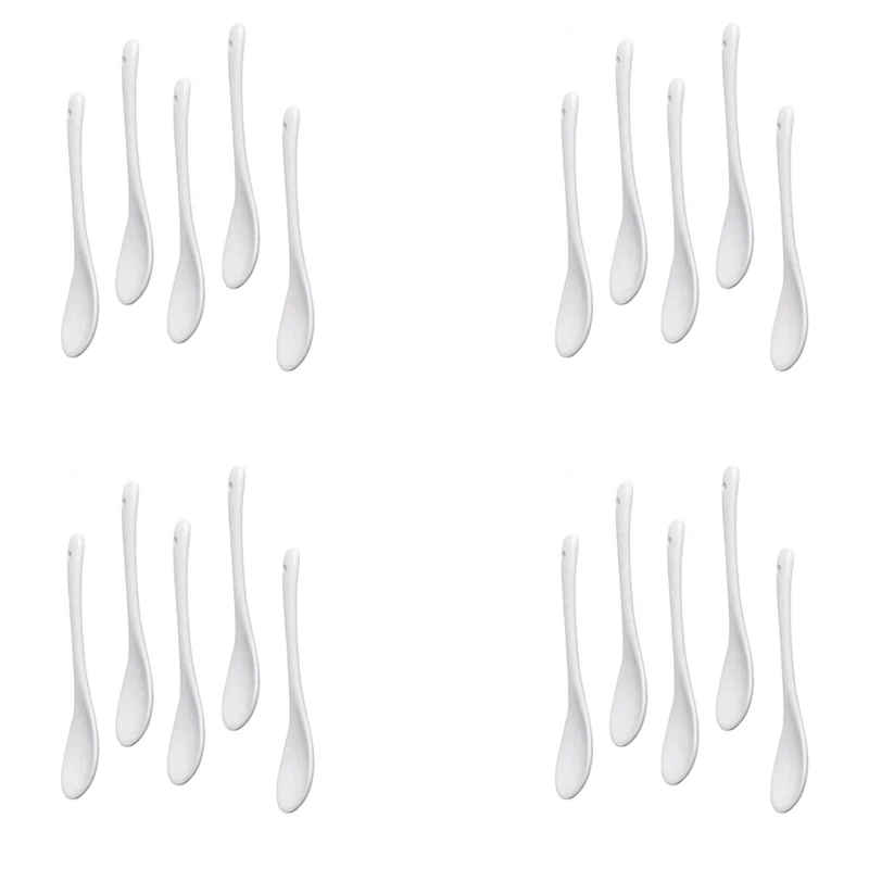 

20PCS White Porcelain Egg Spoons Ceramic Spoons Coffee Spoon Dessert Spoon Mocha Dip Serving Spoon