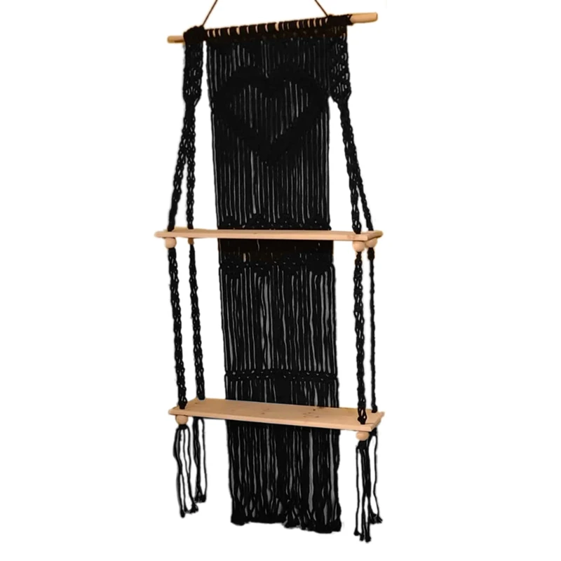 Handmade Macrame Cotton Rope Wall Hanging Shelf Boho Wall Decor Wood Floating Shelves for Plants Storage Shelving Black
Handmade Macrame Cotton Rope Wall Hanging Shelf Boho Wall Decor Wood Floating Shelves for Plants Storage Shelving Black