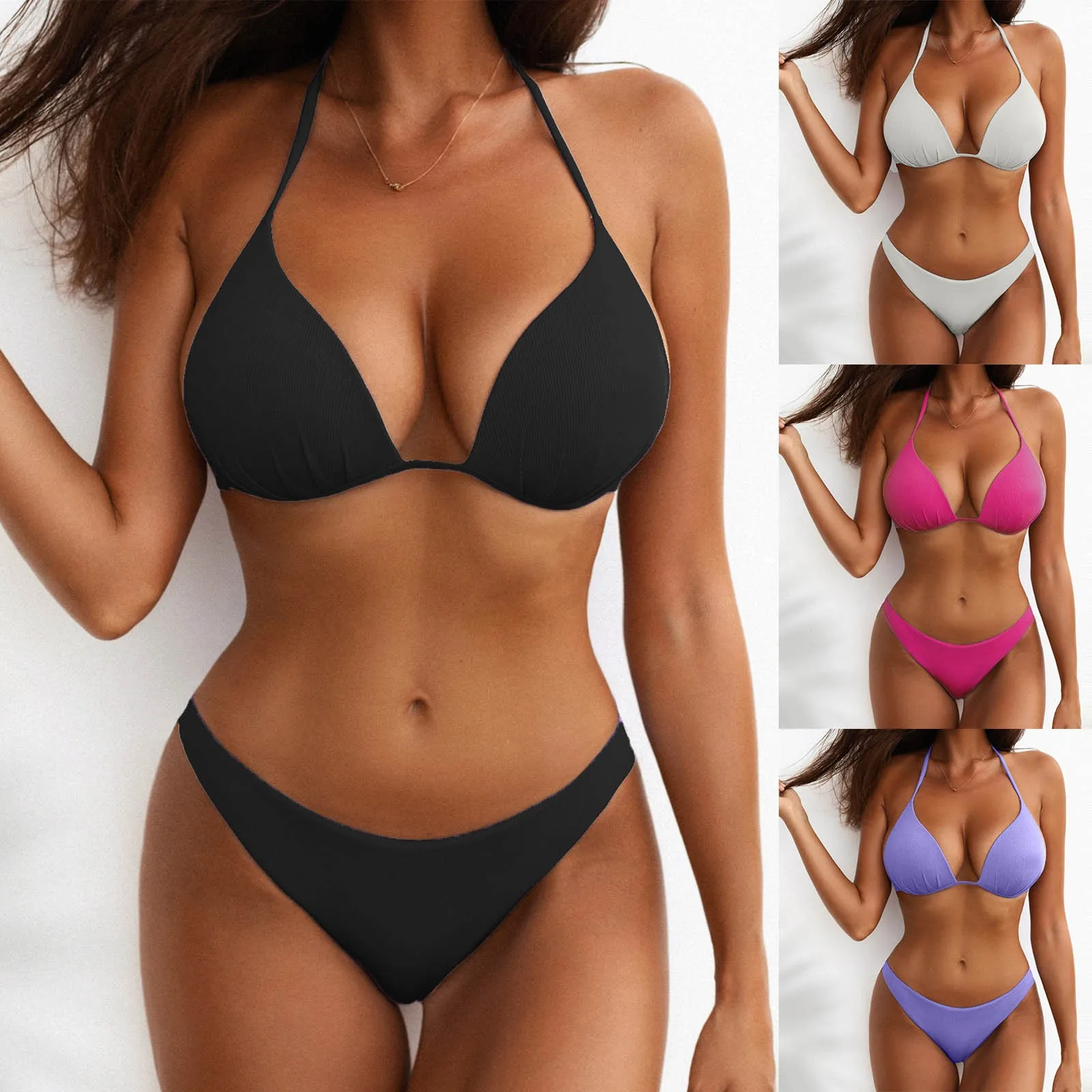 Two Sets Color Beachwear Solid Color Sexy Women Hanging Neck Bikini Piece Swimsuit Swimwears Tankinis Set
Two Sets Color Beachwear Solid Color Sexy Women Hanging Neck Bikini Piece Swimsuit Swimwears Tankinis Set