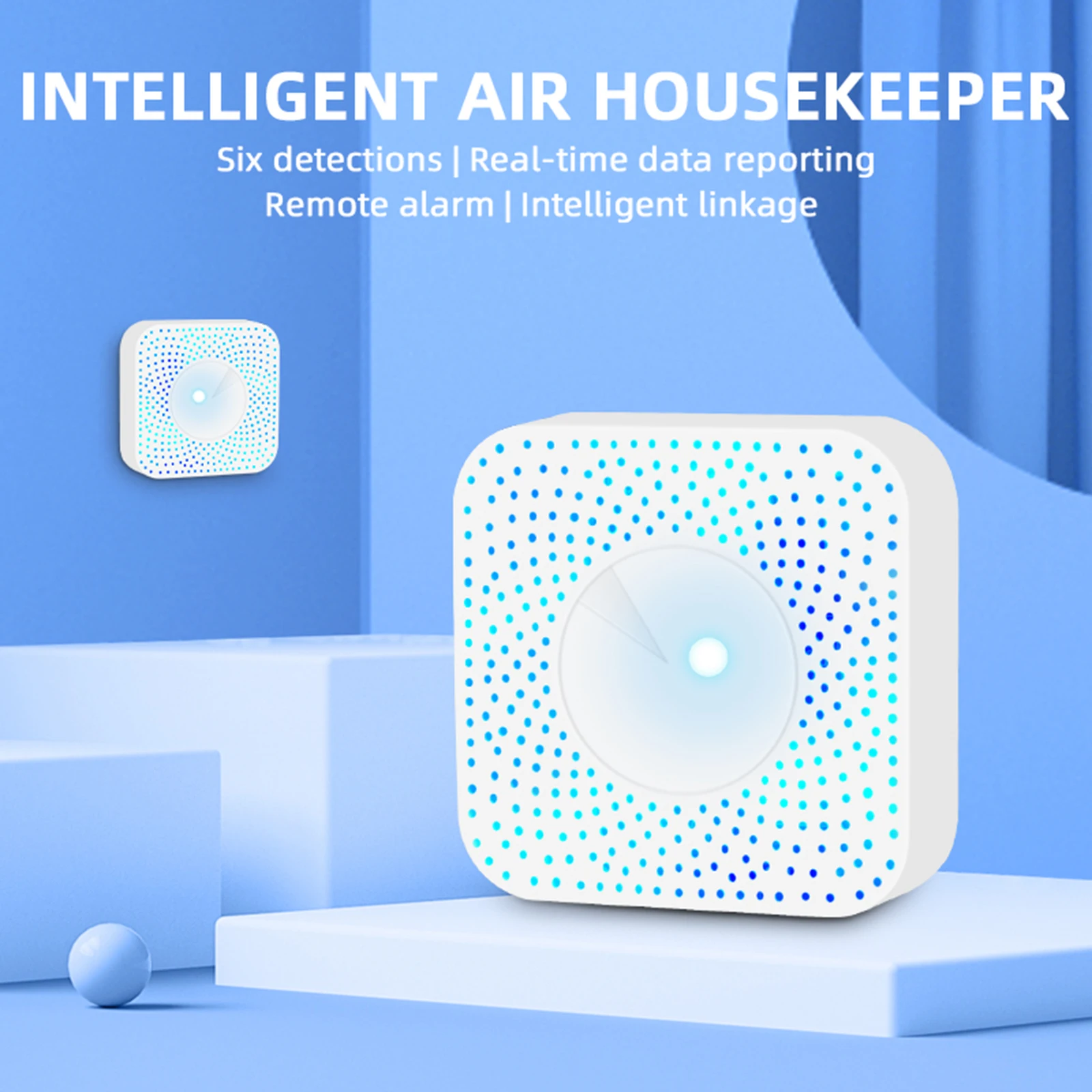 Wi-Fi Smart Air Housekeeper 6-в-1 детектор датчик, приложение для контроля в реальном времени PM2.5, формальдегид, VOC, CO2, температура, влажность
Wi-Fi Smart Air Housekeeper 6-в-1 детектор датчик, приложение для контроля в реальном времени PM2.5, формальдегид, VOC, CO2, температура, влажность
