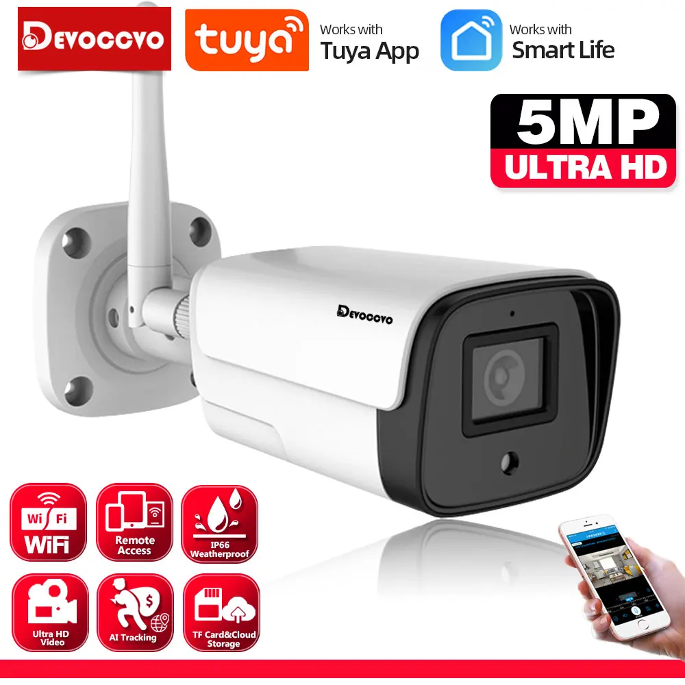 

5MP HD Tuya Wifi IP Bullet Security Camera Outdoor Wateproof 2 Way Audio Wireless CCTV Video Surveillance Cameras Smart Life P2P
