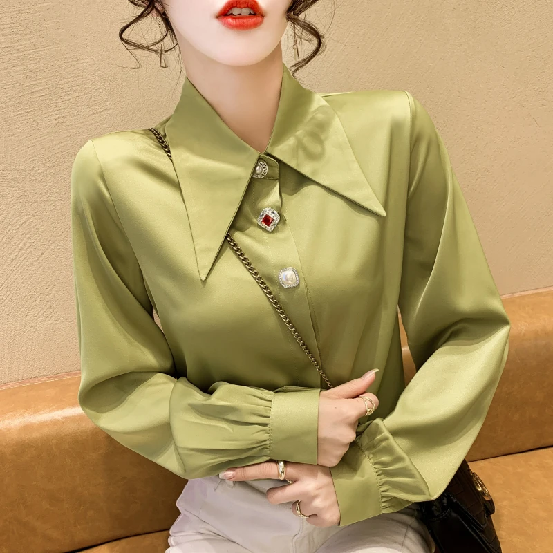 2023 Spring Long-Sleeve Satin Women Blouse New Korean Shirt Women Fashion Buttons Ladies Tops Female Clothing Blusas
2023 Spring Long-Sleeve Satin Women Blouse New Korean Shirt Women Fashion Buttons Ladies Tops Female Clothing Blusas