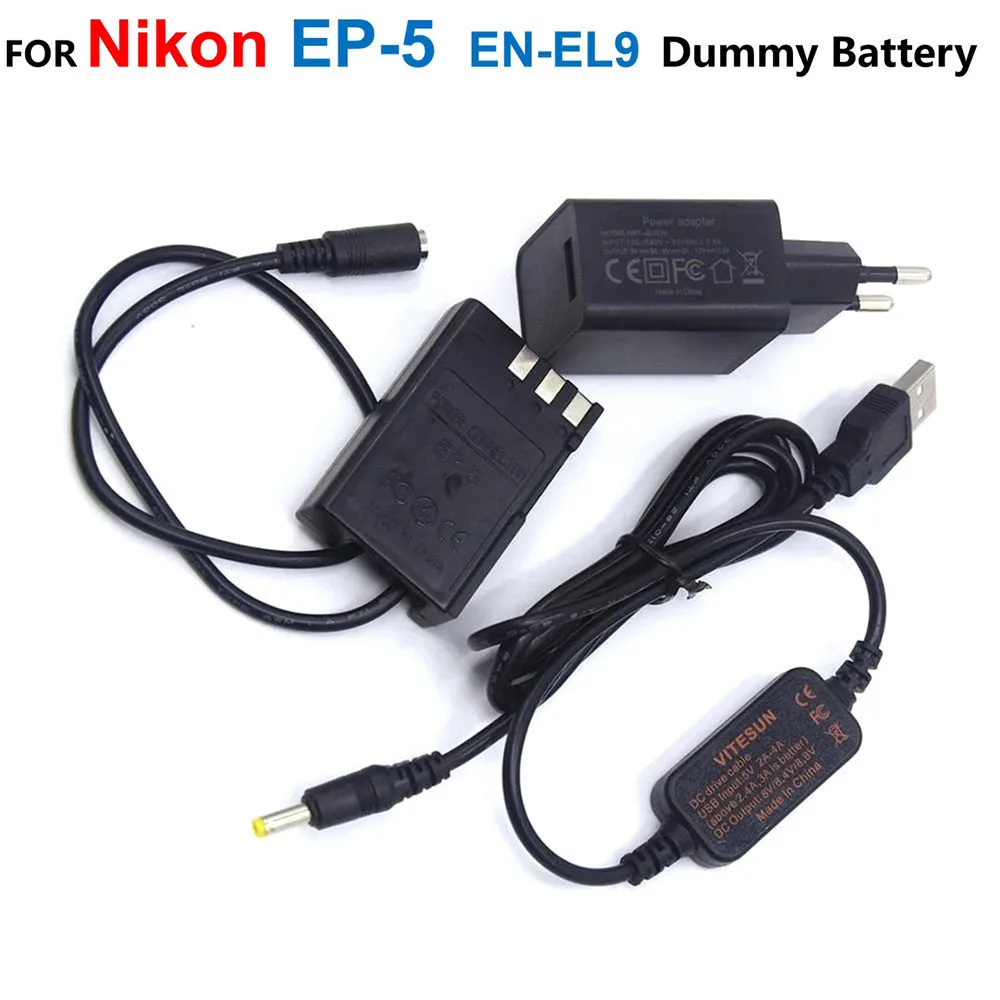 

EP-5 EP5 EN-EL9 ENEL9 Dummy Battery+Camera Power Bank Supply USB Cable EH5A+Charge Adapter For Nikon D40 D40X D60 D3000 D5000