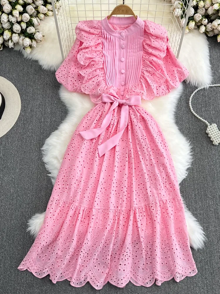 Women's Elegant Ruffles Short Sleeve Single Breasted Long Dress Lady Summer Puff Sleeve Party Holiday A Line Dress
Women's Elegant Ruffles Short Sleeve Single Breasted Long Dress Lady Summer Puff Sleeve Party Holiday A Line Dress