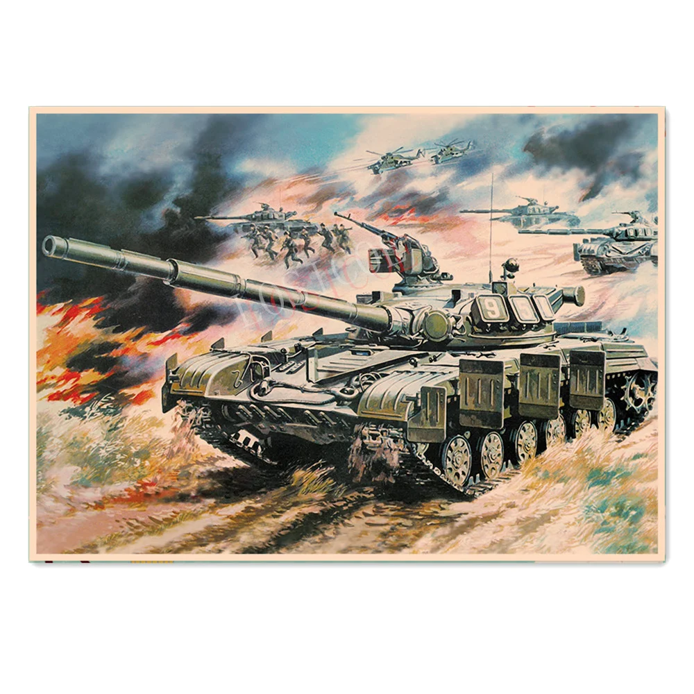 

Soviet T-64A Tanks Infantry WW II Panzer Poster CCCP Military Picture Wall Hanging Vintage Kraft Paper Print Painting Wall Decor