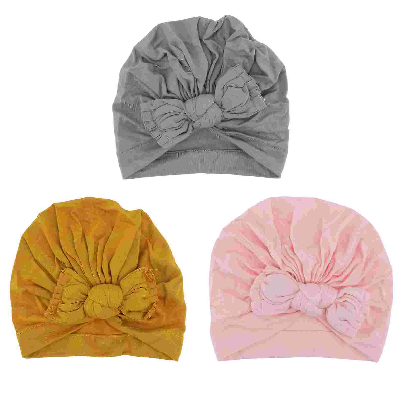 

3pcs Turban Cap Hat Infant Beanie Bonnet Bun Knot Cap Breathable Infants Cap Headwear for Kids Toddler Newborn ( Mixed Color )