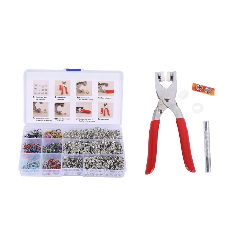 

200 Sets Snap Buttons Rompers Snaps Craft Pliers Tool Prong Buckle Metal Ring Button Snaps Sewing Craft 9.5Mm, 10 Colors