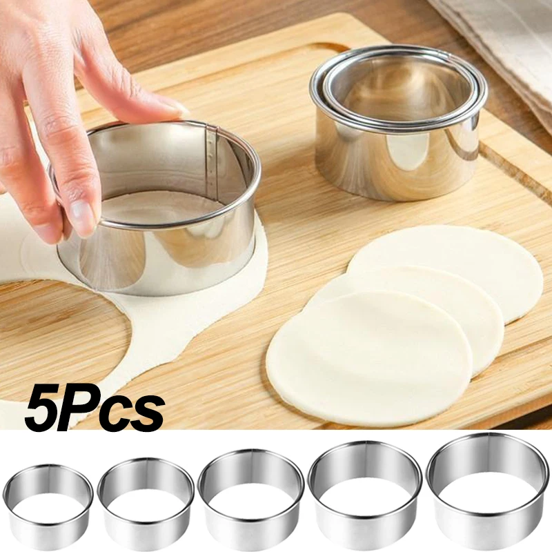 

5Pcs Cookie Cutter Round Biscuit Mold Set Stainless Steel Baking Pastry Cake Mould Dumplings Skin Tools DIY Kitchen Accessories