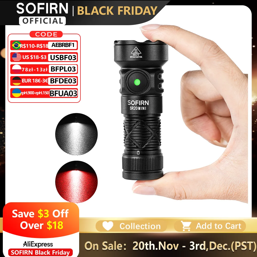 Sofirn SR20 MINI 18350 белый и красный фонарик
Sofirn SR20 MINI 18350 белый и красный фонарик