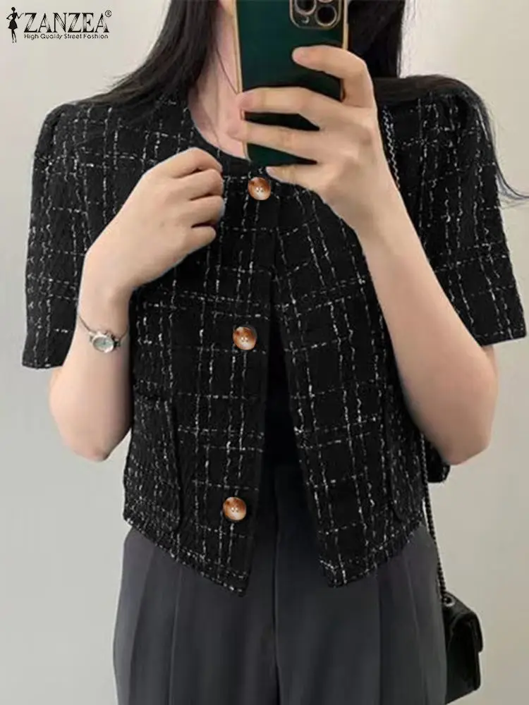 2023 ZANZEA Fashion Grid Printed Outwear Summer Vintage OL Work Blazer Woman Short Sleeve Shirt O-Neck Button Tops Female Blouse
2023 ZANZEA Fashion Grid Printed Outwear Summer Vintage OL Work Blazer Woman Short Sleeve Shirt O-Neck Button Tops Female Blouse