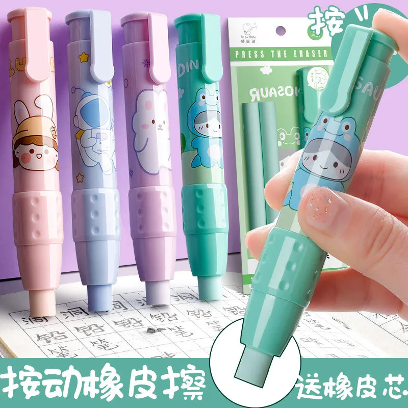 

1Set Press Retractable Pencil Eraser Correction Pencil Rubber Erasers Writing School Items Student Kawaii Stationery Supplies