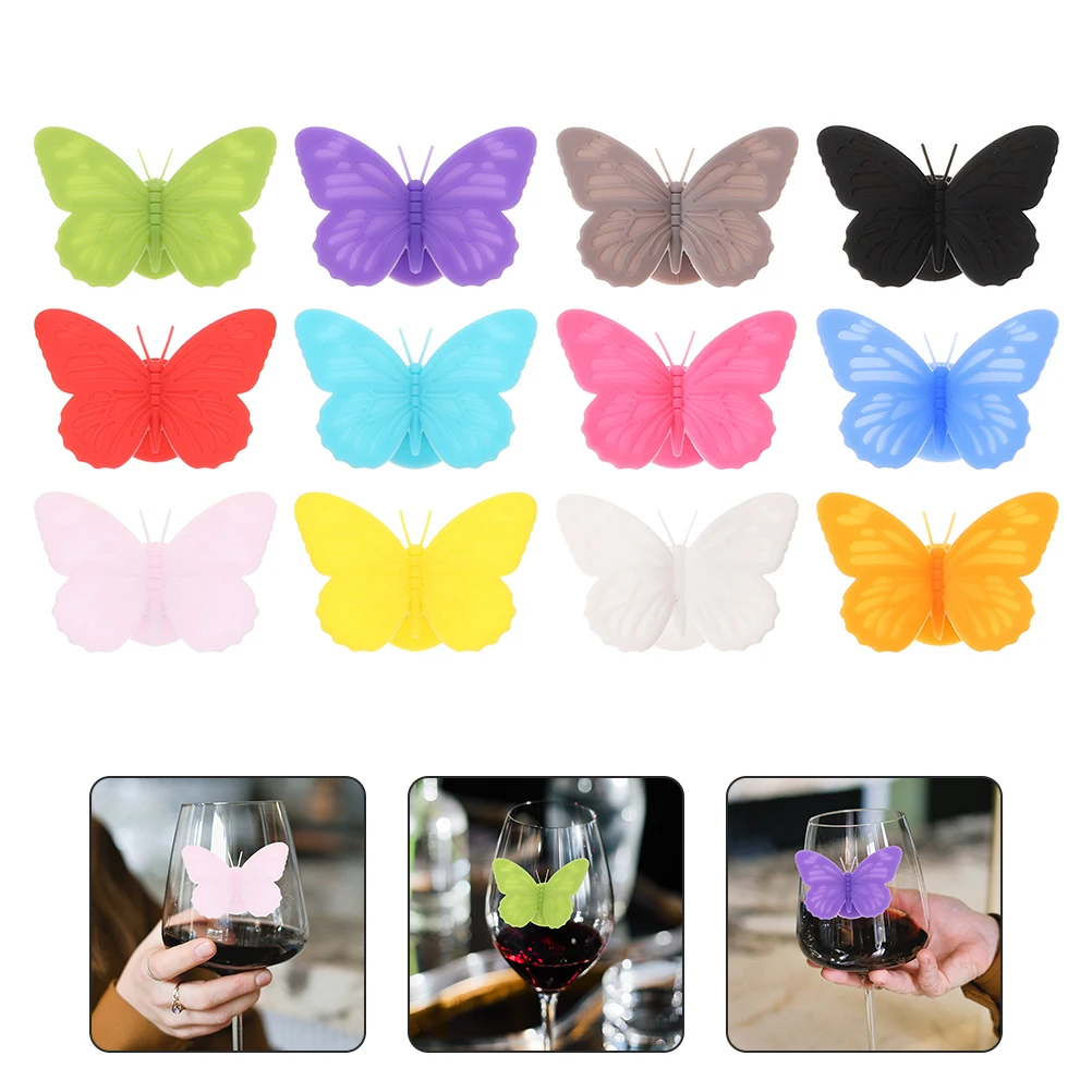 12Pcs Wine Cup Sign Stickers Silicone Butterfly-shaped Drink Markers Decorative Wine Glass Tags 
12Pcs Wine Cup Sign Stickers Silicone Butterfly-shaped Drink Markers Decorative Wine Glass Tags