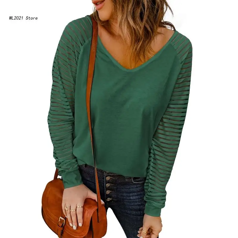 Womens Hollow Out Blouses Long Sleeve V-Neck Striped Tops Casual Blouse Shirt
Womens Hollow Out Blouses Long Sleeve V-Neck Striped Tops Casual Blouse Shirt