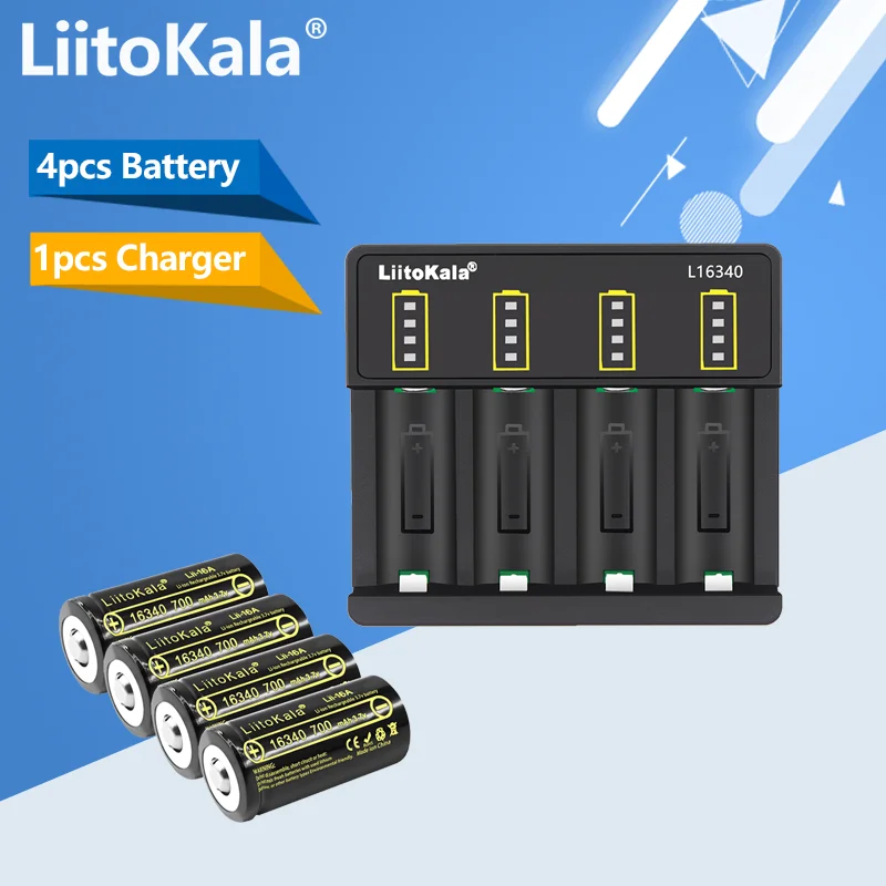 

2/4PCS LiitoKala Lii-16A Li-ion 16340 Battery CR123A Rechargeable Batteries 3.7V CR123 for Laser Pen LED Flashlight Cell+charger