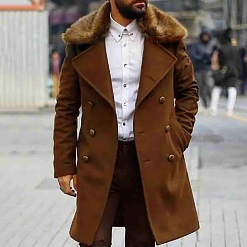 Long-Sleeved Coat Double Breasted Woolen Coat Autumn Winter New Men's Fashion Fur Collar Trench Solid Color
Long-Sleeved Coat Double Breasted Woolen Coat Autumn Winter New Men's Fashion Fur Collar Trench Solid Color