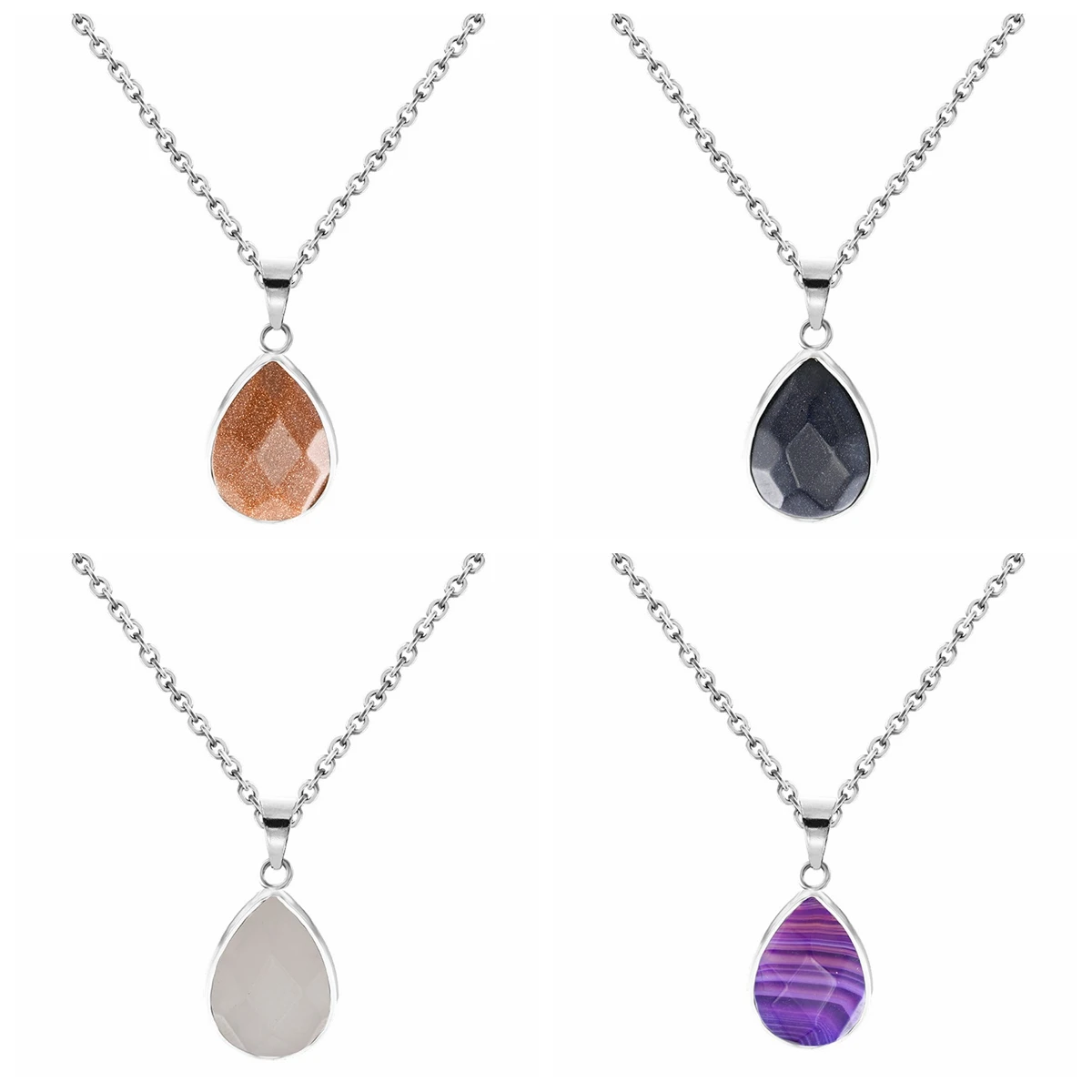 

Women Dangle Teardrop Pendant Necklace Healing Chakra Crystal Energy Balancing Faceted Waterdrop Gemstone Choker Jewelry