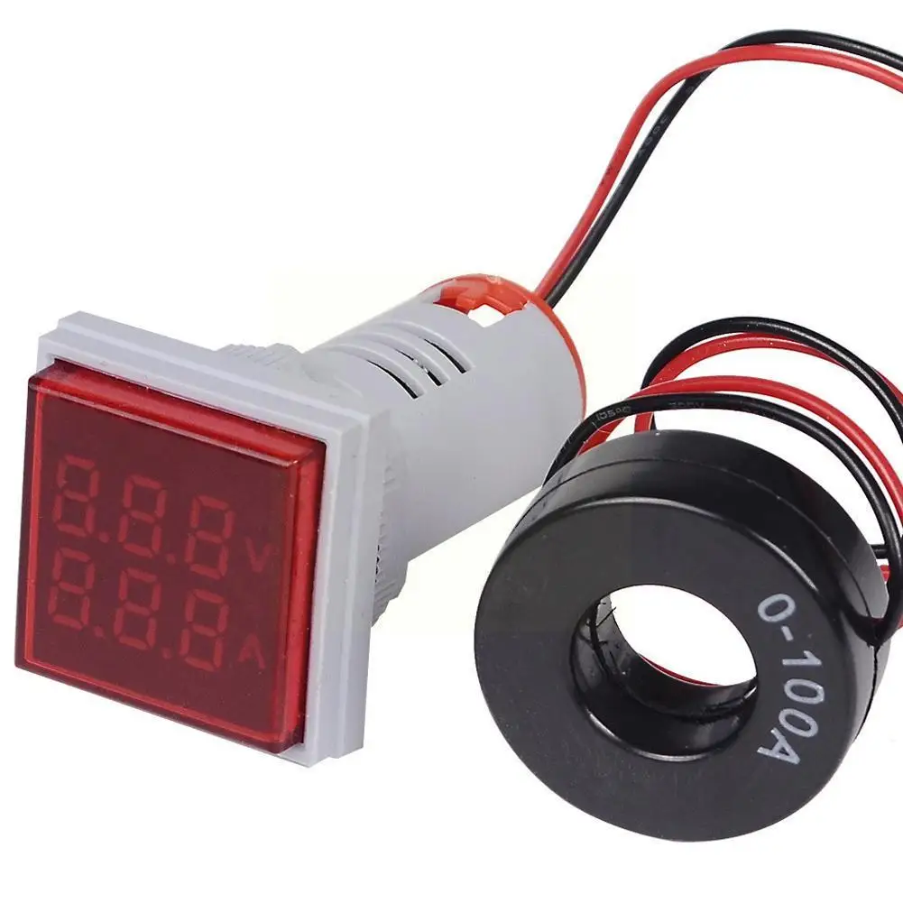 

Mini Digital Voltmeter Ammeter Dual LED Indicator 22mm Tester Volt Amp Amp 0-100A AC Detector Car 20-500V B5M2