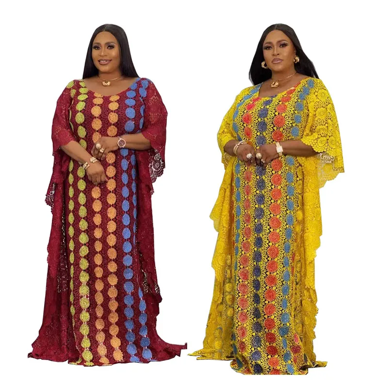 

Новые модные Африканские кружева Abaya для женщин 2023 Дамский халат Boubou макси длинные платья в комплекте Дашики кафтан из 2 частей