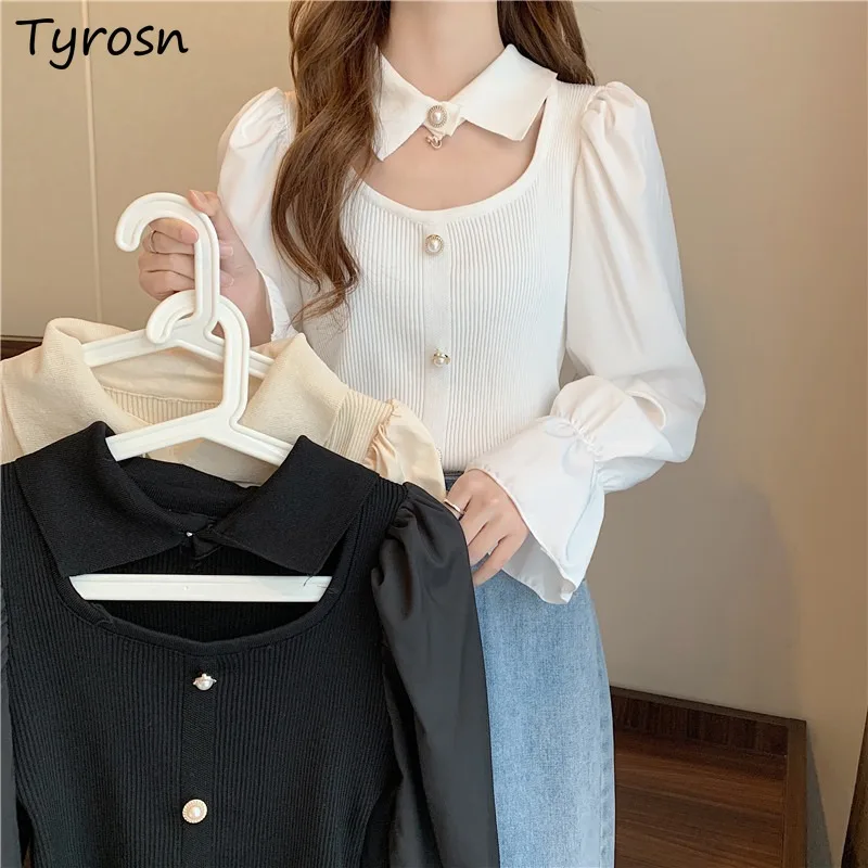 Blouses Women Design Button Hollow Out Puff Long Sleeve Shirts Gentle All-match Streetwear Trendy Knitted Tops Mujer Temperament
Blouses Women Design Button Hollow Out Puff Long Sleeve Shirts Gentle All-match Streetwear Trendy Knitted Tops Mujer Temperament