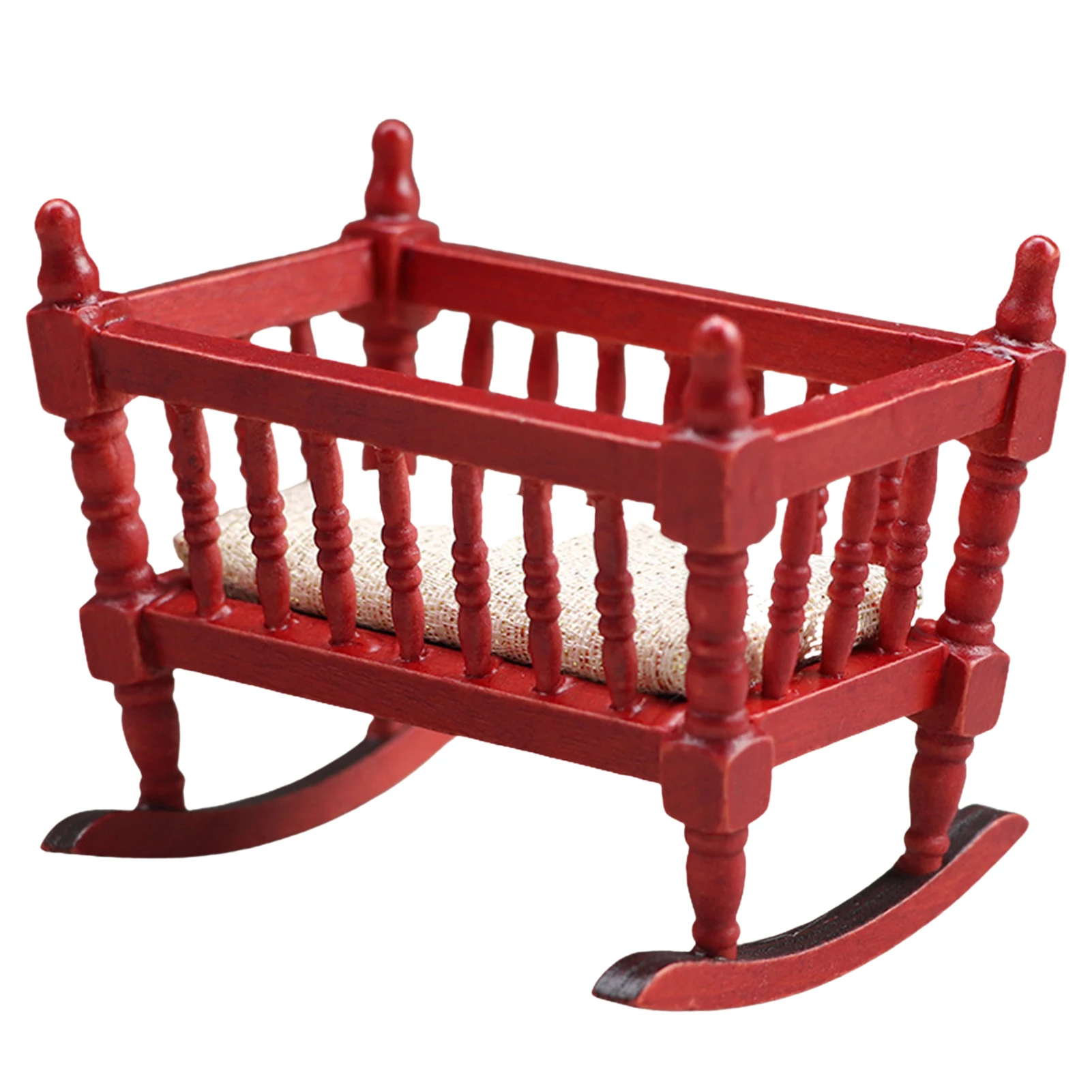 

Doll House Mini Cradle Furniture Red Painted Wooden Baby Bassinet Classical Furniture Dollhouse Accessory Kids Gifts