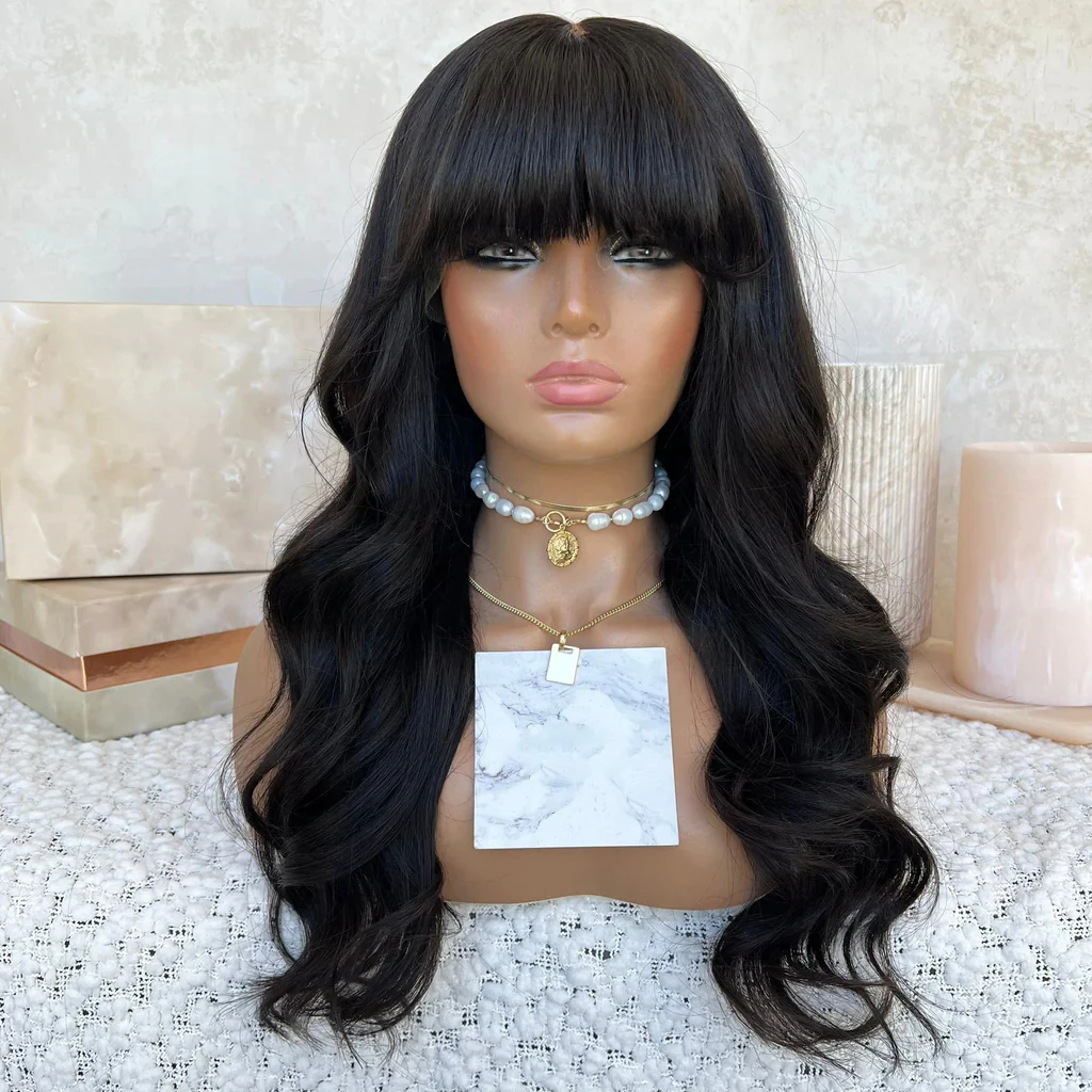 200 Density Jet Black Body Wave Fringe 13X6 Lace Frontal Wig with Bangs Brazilian Remy Human Hair Glueless 5X5 Closure Wig
200 Density Jet Black Body Wave Fringe 13X6 Lace Frontal Wig with Bangs Brazilian Remy Human Hair Glueless 5X5 Closure Wig