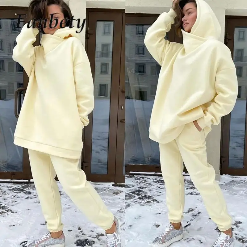 Winter Lady 2-Piece Wool Outfits Casual Long Sleeve Hooded Sweatshirt + Pockets Pants Autumn Sets Women Loose Solid Tracksuit
Winter Lady 2-Piece Wool Outfits Casual Long Sleeve Hooded Sweatshirt + Pockets Pants Autumn Sets Women Loose Solid Tracksuit