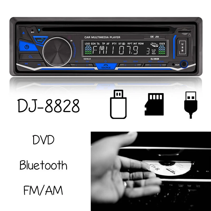 

DVD Player Large Screen LCD SD / MMC Card USB Bluetooth Super Seismic Function Stop Memory FM / AM Radio Multi Group Output