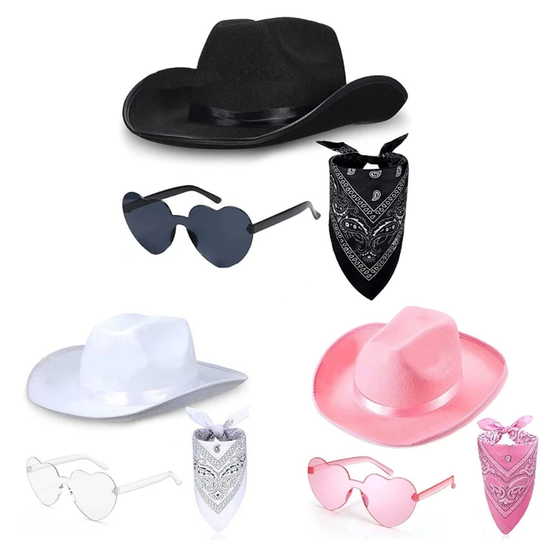 

2023 новая ковбойская шляпа очки бандана комплект Женский костюм для девичника Свадебная шляпа для вечеринки бандана для Cowgirl платье для невесты