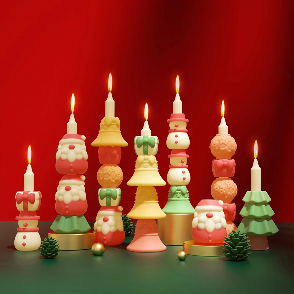 

Рождественская Штабелируемая силиконовая форма для свечей, DIY Санта-Клаус, елка, фотоформа, украшения для рождественской вечеринки