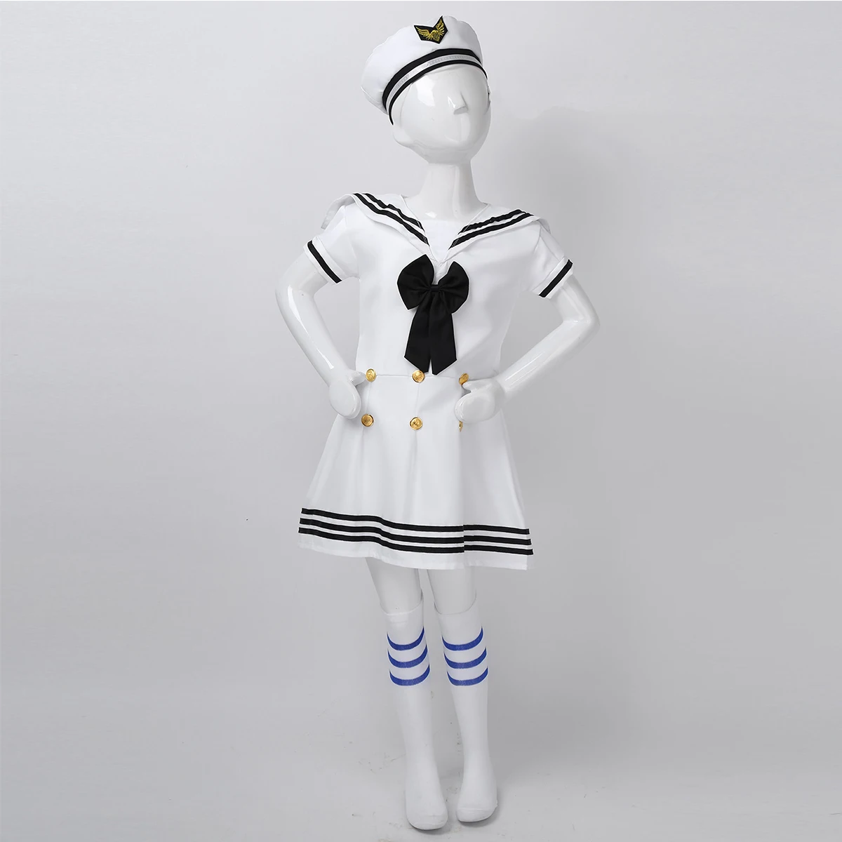 Kids Girls Navy Sailor Uniform Cosplay Costume Children School Chorus Stage Performance Dancewear Outfit Dress + Hat + Socks Set
Kids Girls Navy Sailor Uniform Cosplay Costume Children School Chorus Stage Performance Dancewear Outfit Dress + Hat + Socks Set