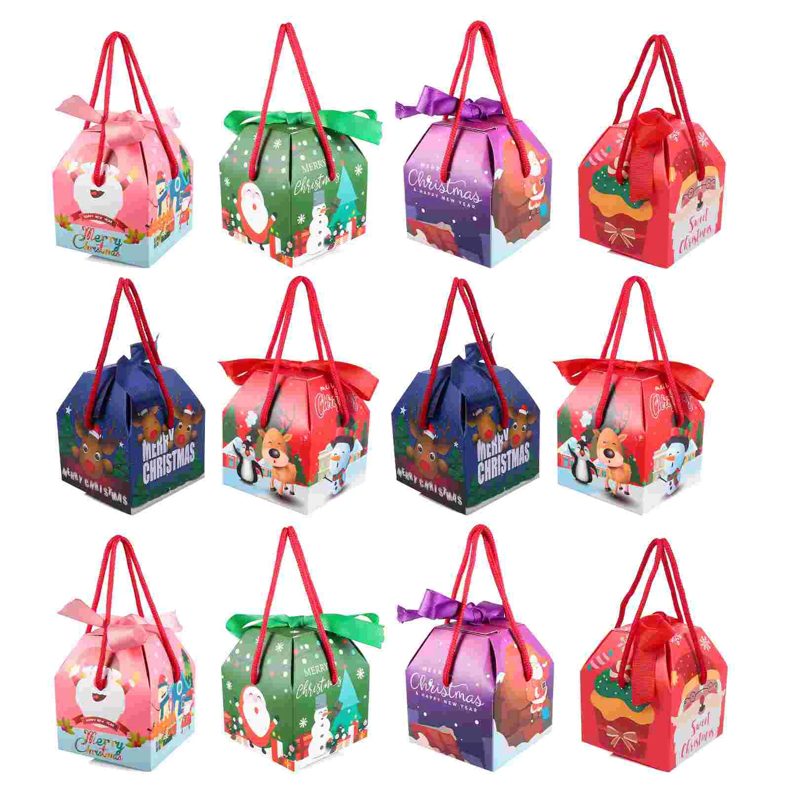 

Boxes Christmas Gift Boxpaper Decorative Favor Treat Goodieparty Bags Handles 3D Ornamentkraft Cookie Candy Eve Holiday Pouches