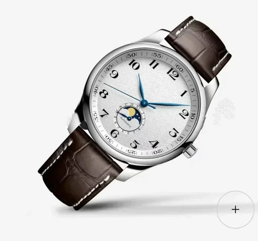 Новые мужские часы автоматические механические 904L Master MoonPhase стальная кожа