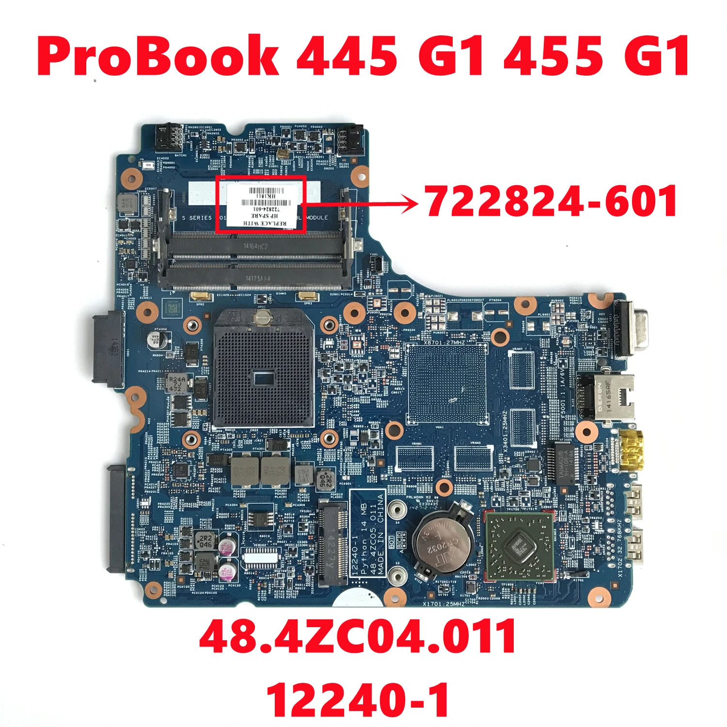 722824-601 722824-501 722824-001 для HP ProBook 445 G1 455 Материнская плата ноутбука 48 4zc04. 011 12240-1 100% тест