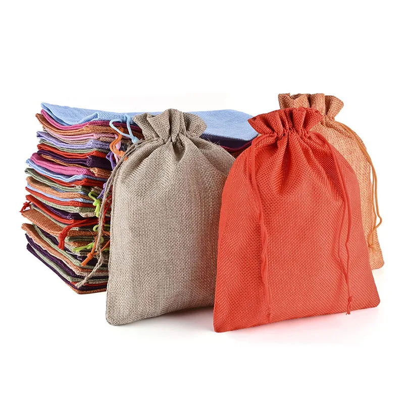 

10Pcs Linen Storage Drawstring Coins Keys Candy Bags Wedding Party Christmas Home Gifts Fabric Package Box Plain Cotton Pouches