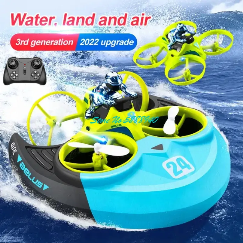 Water Land Air Amphibious Waterproof Remote Control Hovercraft Boat 2.4G 3 In 1 360° Rotate Roll Attitude Hold Headless RC Drone
Water Land Air Amphibious Waterproof Remote Control Hovercraft Boat 2.4G 3 In 1 360° Rotate Roll Attitude Hold Headless RC Drone