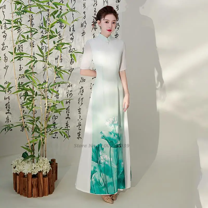 2022 ao dai chiffon long aodai women vietnam flower print cheongsam vintage mandarin collar elegant vietnam traditional dress
2022 ao dai chiffon long aodai women vietnam flower print cheongsam vintage mandarin collar elegant vietnam traditional dress