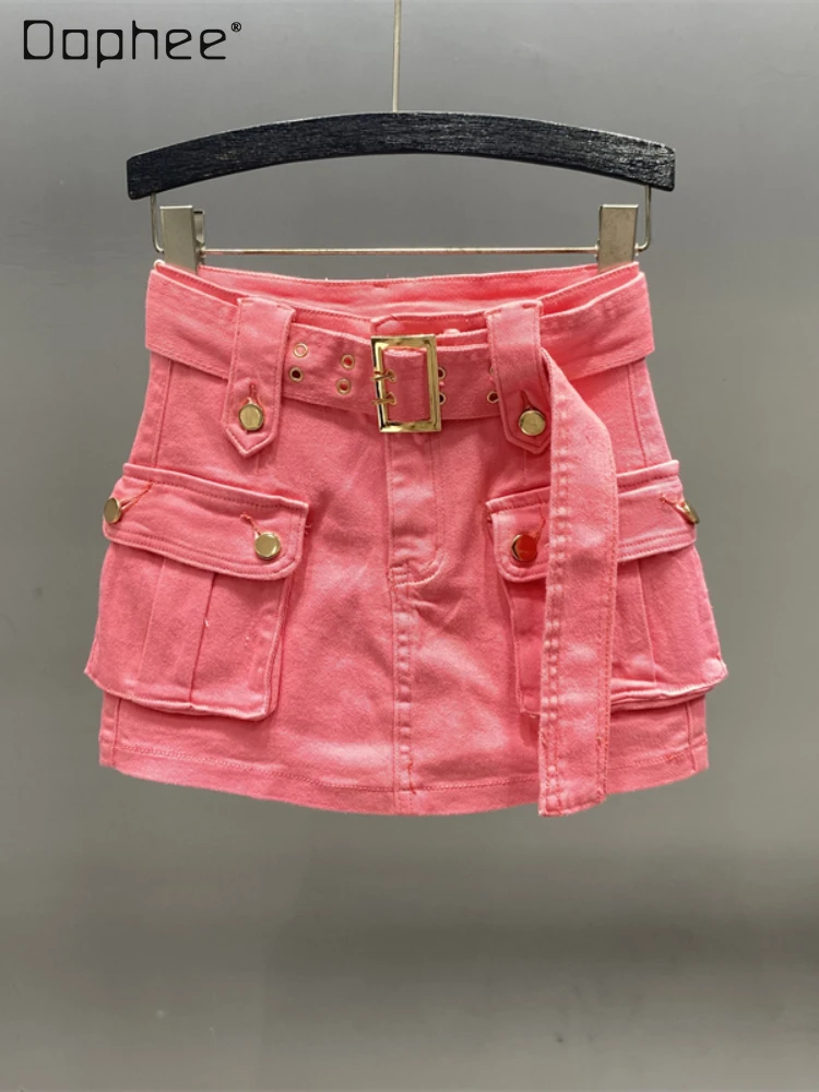 Woman's Pink Denim Mini Skirt 2022 Summer New Casual Work Clothes Ladies Pocket High Waist A- Line Short Sheath Skirts Female
Woman's Pink Denim Mini Skirt 2022 Summer New Casual Work Clothes Ladies Pocket High Waist A- Line Short Sheath Skirts Female
