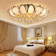 European Simple Buddhist Temple Lotus Crystal LED Ceiling Lamp Living Room Golden Color Round Light Bedroom Light Warm Room Lamp
