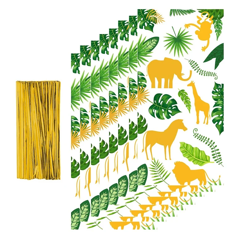 240Pcs Green Gold Jungle Animal Palm Leaves Plastic Candy Goodie Bags With Twist Ties For Baby Shower Birthday Party
240Pcs Green Gold Jungle Animal Palm Leaves Plastic Candy Goodie Bags With Twist Ties For Baby Shower Birthday Party
