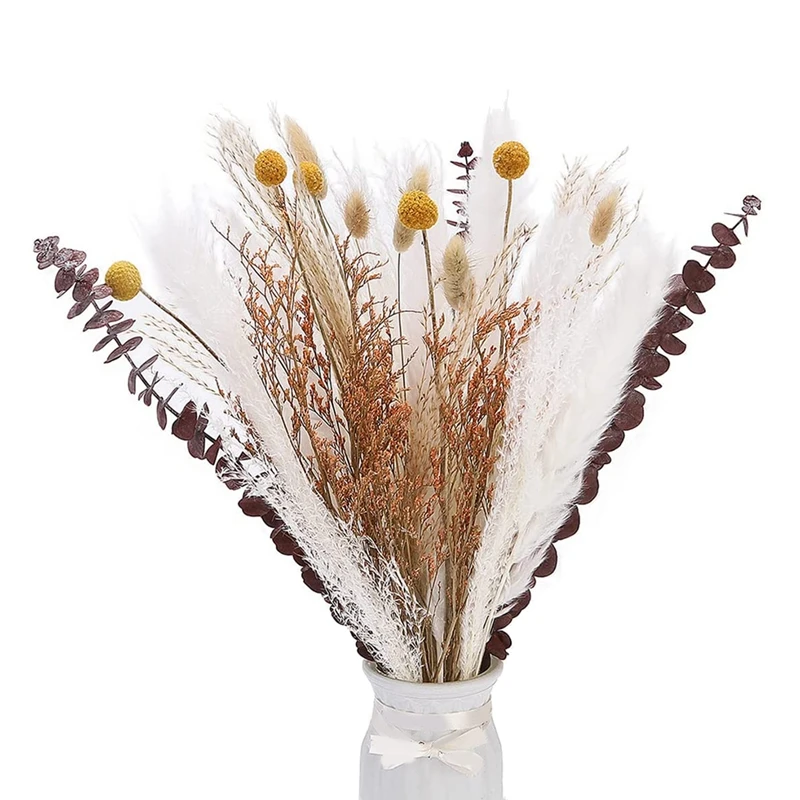 

Natural Dried Flower Bouquet,17Inch White Pampas Grass Branches Boho Decor For Vase,Home Decor Table Wedding Party Decor