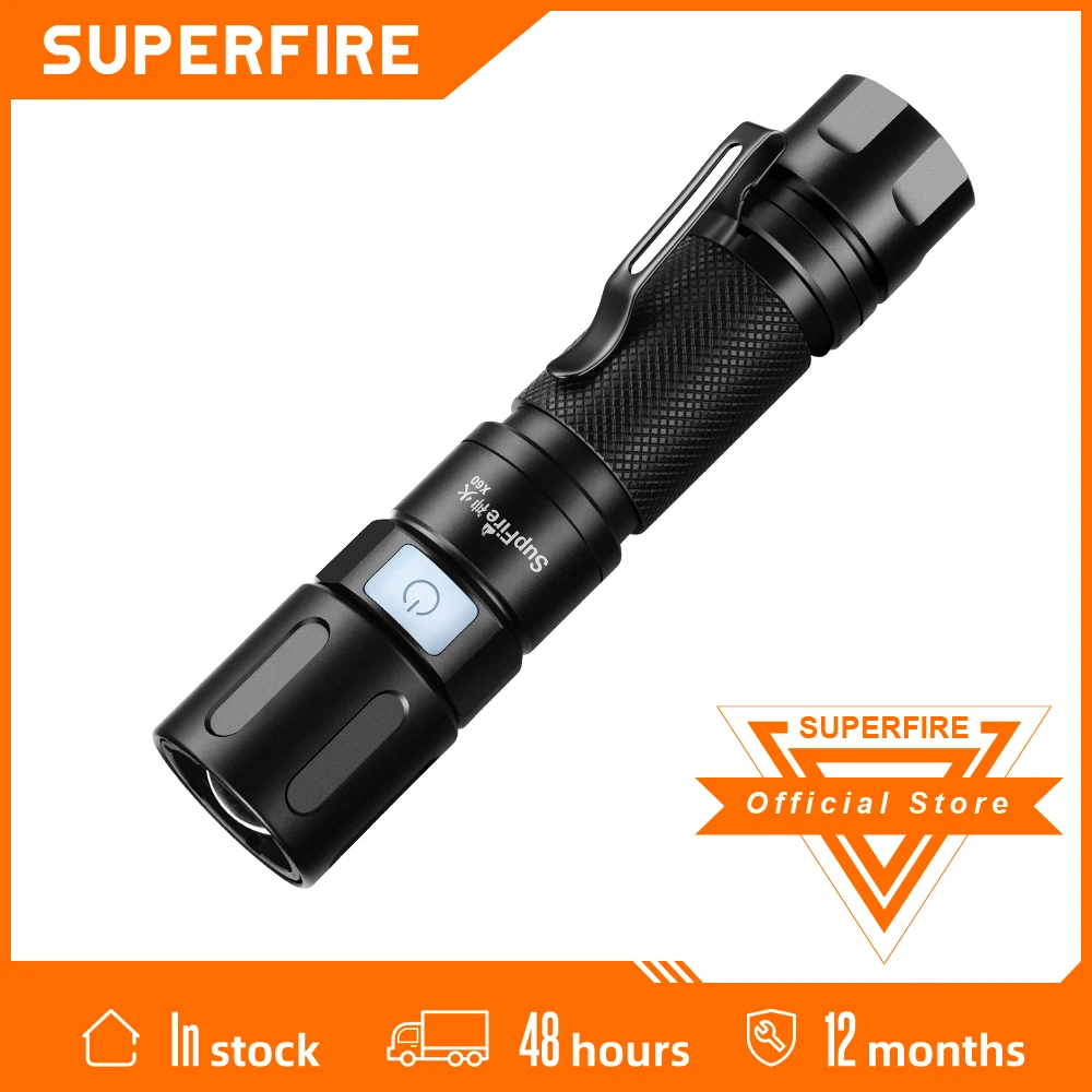 

New SUPERFIRE EDC LED Flashlight X60 USB-C Rechargeable Battery Ultra Bright Torch Waterproof Zoomable Camping Fishing Lantern