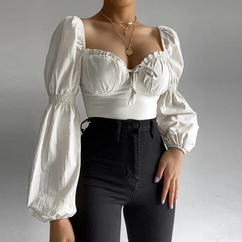 Women Casual Long Puff Sleeve T-shirt Solid Color Tie-up V-neck Vintage Ruffle Cropped Tops Bodycon Square Neck Party Blouse
Women Casual Long Puff Sleeve T-shirt Solid Color Tie-up V-neck Vintage Ruffle Cropped Tops Bodycon Square Neck Party Blouse