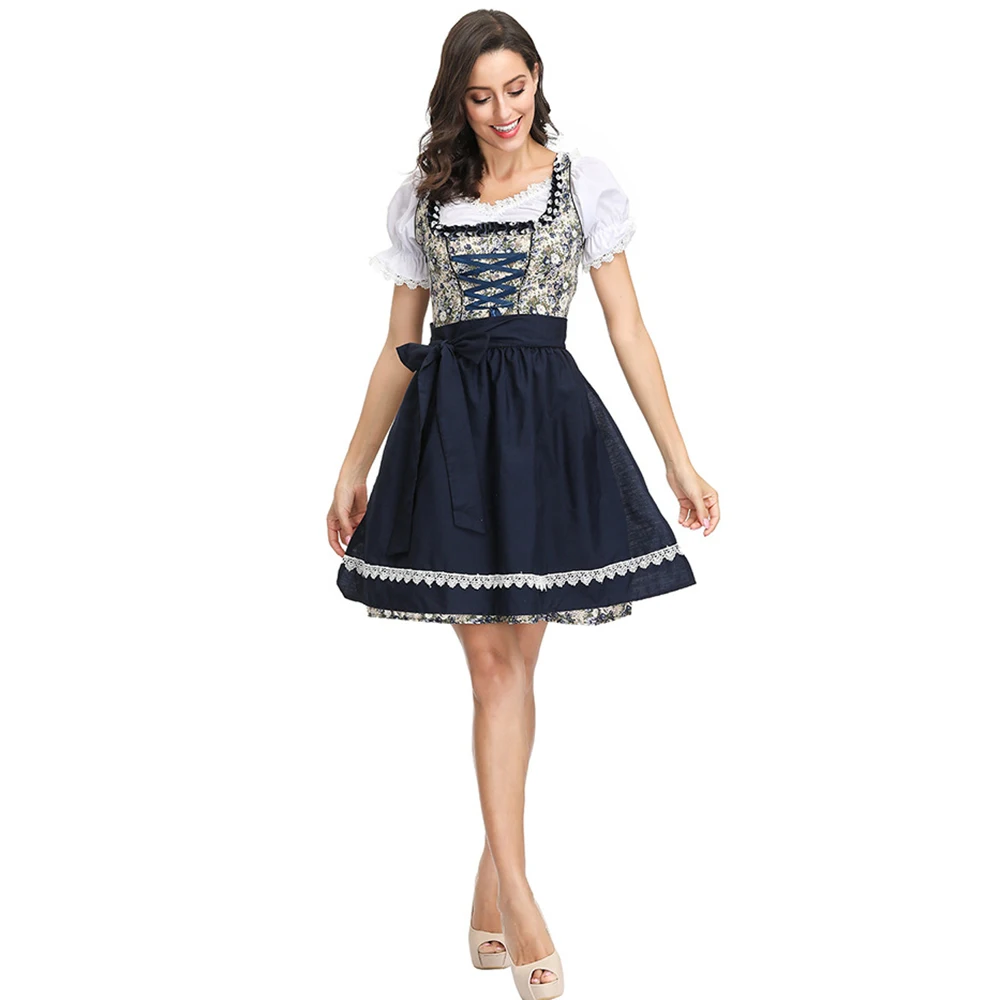 

Women Oktoberfest Dirndl Costume German Bavarian Beer Girl Dress Female Floral Wench Maid Costume For Halloween Fancy Dress