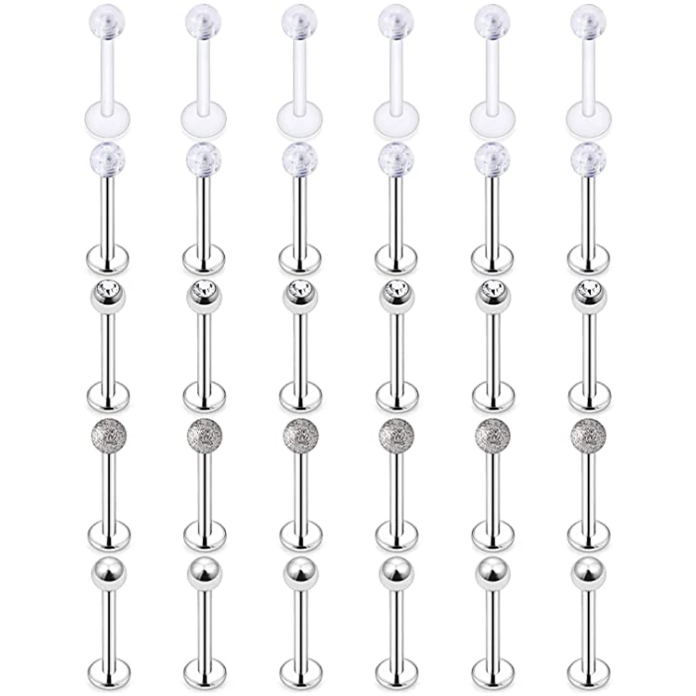 

WKOUD 10pcs 16G Surgical Steel Labret Monroe Lip Rings Cartilage Helix Tragus Conch Earring Studs Piercing Jewelry Retainer