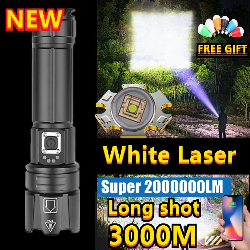 100W NEW LEP White Laser Flashlight 3000 Meters White Laser Light Rechargeable 26650 Battery Tactical Military Search Flashlight
100W NEW LEP White Laser Flashlight 3000 Meters White Laser Light Rechargeable 26650 Battery Tactical Military Search Flashlight